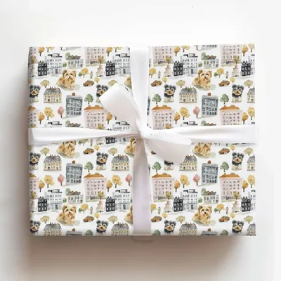 City with the Yorkies - Gift Wrap for Christmas, Holidays Wrapping Paper, Christmas Wrapping Paper