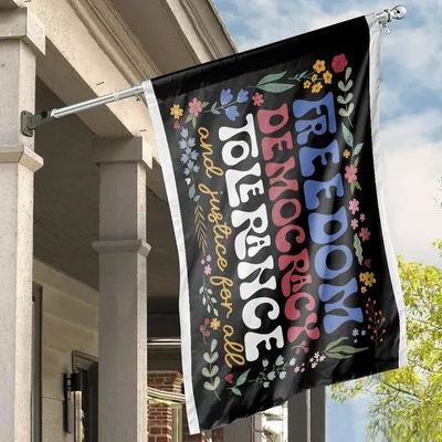 Freedom Democracy Tolerance Flag Retro Boho Floral House Yard Banner Horizontal House Flag