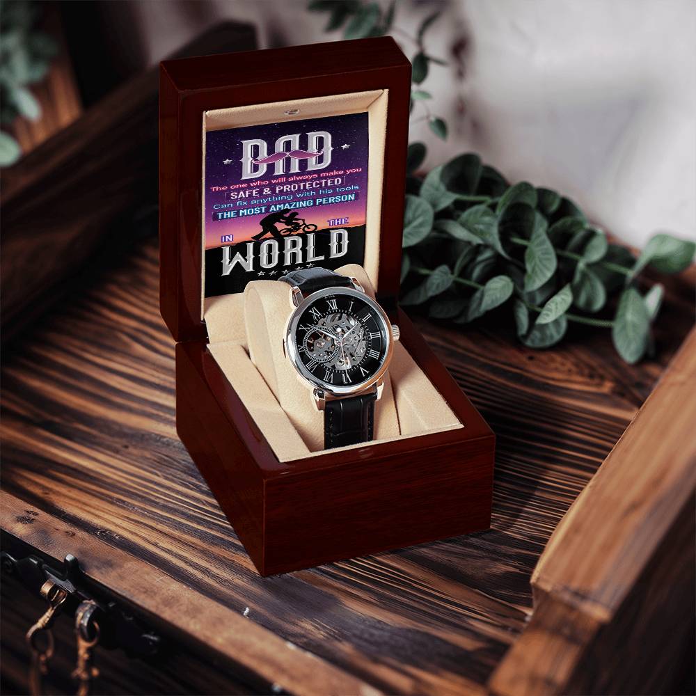 To My Dad Watch Openwork Watch With Message Card For Dad Father's Day Gift Watch