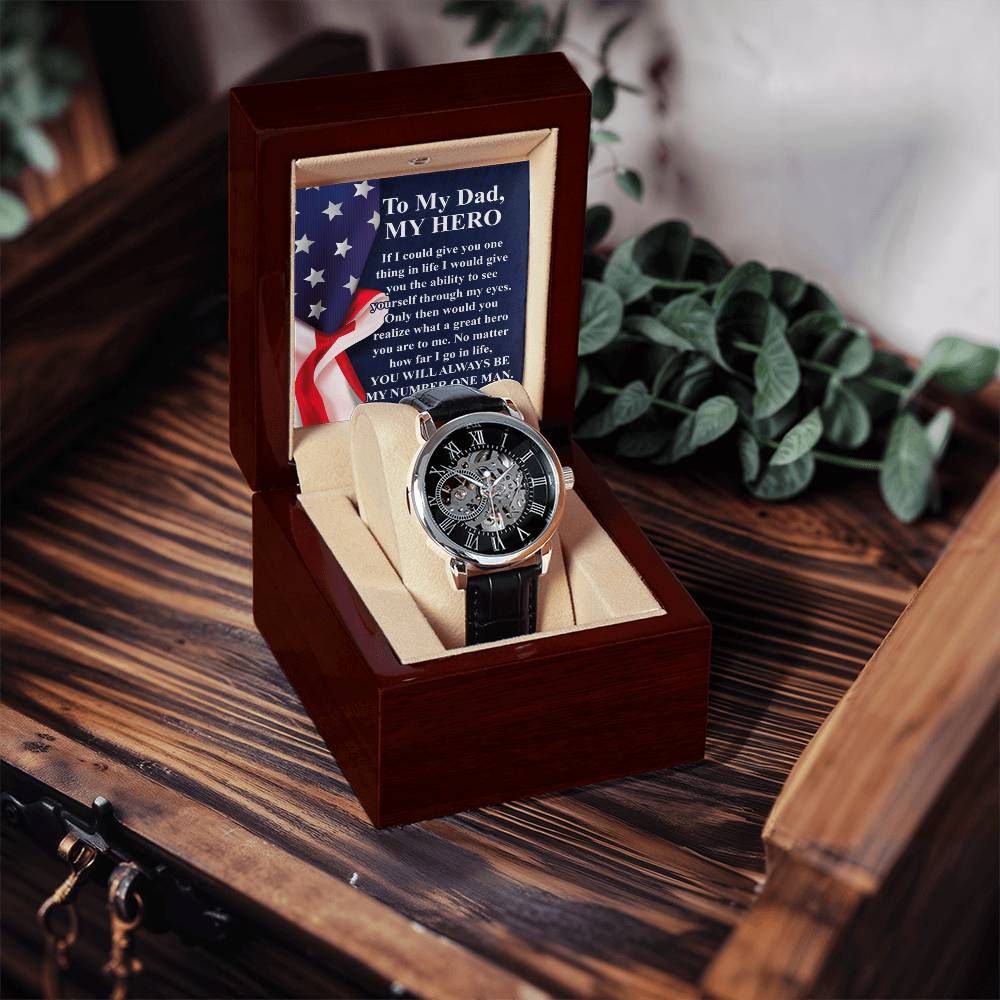 Gift For Dad Fathers Day Gift From Daughter Openwork Watch Gift For Men To My Dad Birthday Gift From Son