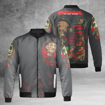 Freddy Krueger'S Nightmare Fuel Bomber Jacket, Horror Movie Masterpiece, Awesome Fan Gear For Halloween, Bold Street Style Bomber Jacket