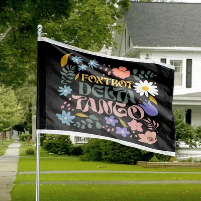 Foxtrot Delta Tango Horizontal House Flag, Floral Garden Decor, Groovy Style, Political Yard Banner Horizontal House Flag