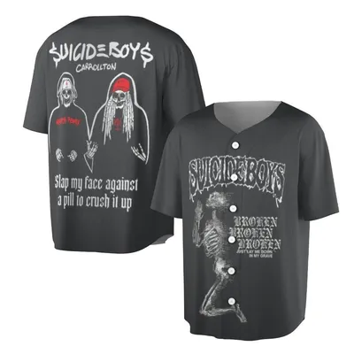 $Uicideboy$ Carrollton Baseball Jersey, Broken G59 Merch, Hip-Hop Rap Baseball Jersey, Dark Goth Fan Apparel, Skull Art
