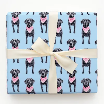 Little Brother Black Lab - Gift Wrap for Christmas, Holidays Wrapping Paper, Christmas Wrapping Paper