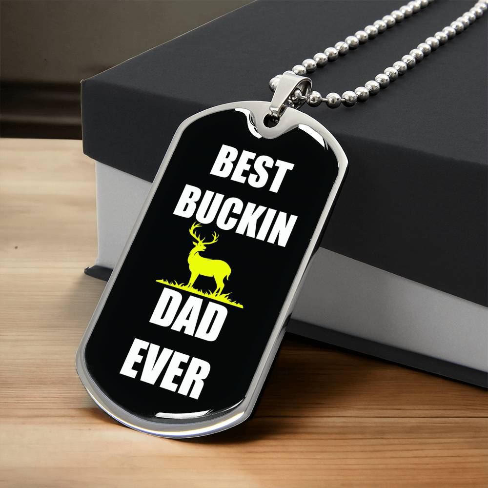 Best Buckin Dad Ever Military Hunting Dog Tag Ball Chain, Gift For Dad, - Army Tag Necklace, Dog Tag