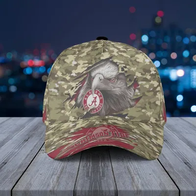 Alabama Crimson Tide Camo Baseball Cap, Bald Eagle Logo Cap, Military Camouflage Headwear, College Football Fan Gift Baseball Cap