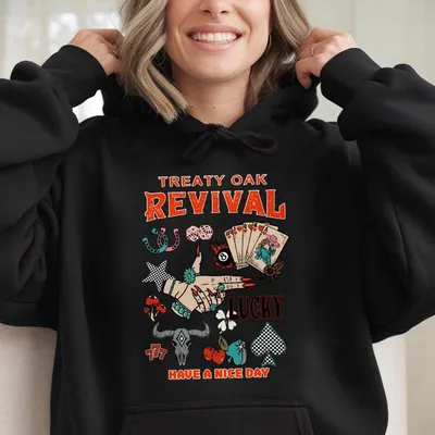 Treaty Oak Revival Hoodie,Lucky Vintage Graphic ,Western Rodeo Hoodie,Have A Nice Day Country Apparel,Oversized Fit,Cowboy Style Gift,Unisex