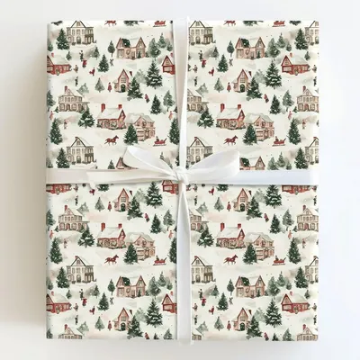 Village Vintage - Gift Wrap for Christmas, Holidays Wrapping Paper, Christmas Wrapping Paper