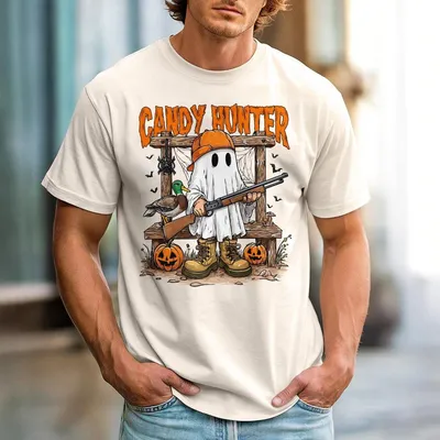 Camo Ghost Boys Halloween T-shirt – Candy Hunter Graphic Tee for Fall