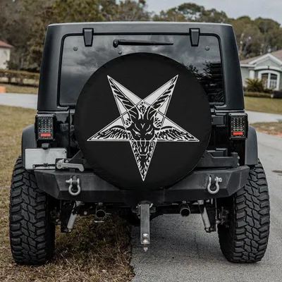 Gothic Spare Tire Cover, Gothic Car Accessory, Pentagram Spare Tire Cover, Goat Spare Tire Cover, Baphomet Car Accessories, Camper Spare Tire Cover