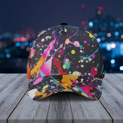 Baseball Cap Color Splash Paint Drip With Pink Blue Yellow Orange Artistic Panels Baseball Cap