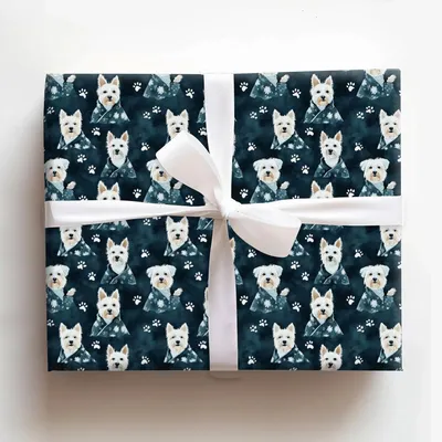 Spa Day with the Westies - Gift Wrap for Christmas, Holidays Wrapping Paper, Christmas Wrapping Paper