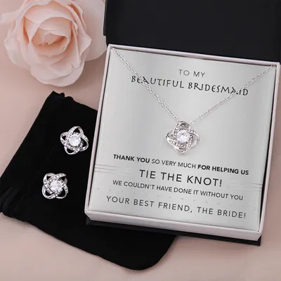Love Knot Necklace & Earring Set, Bridesmaid Gift, Bridesmaid Necklace & Earring Set, Bridesmaid Necklace & Earring Thank You Gift, Maid of Honor Thank You Present