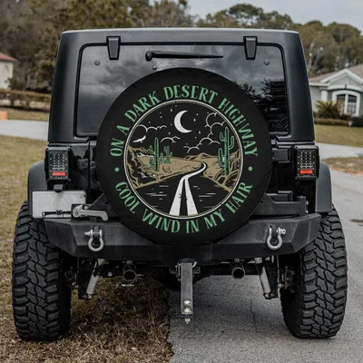 Desert Highway Cactus Night Spare Tire Cover, Road Trip Outdoors Graphic, Durable Wheel Protector, Stylish Decor Spare Tire Cover