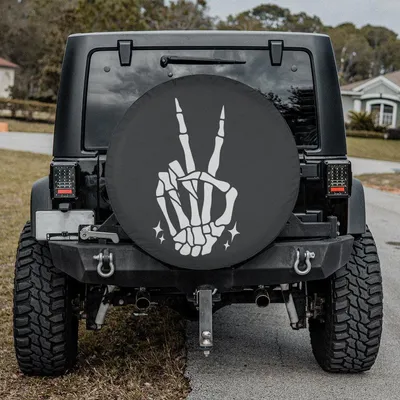 Peace Sign Skeleton Hand Spare Tire Cover Available With Or Without Camera Hole Spare Tire Cover