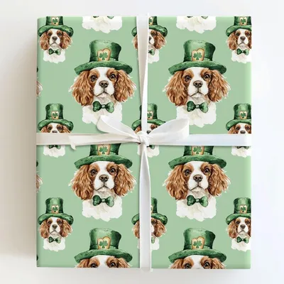 Leprechaun Cavalier King Charles - Gift Wrap for Christmas, Holidays Wrapping Paper, Christmas Wrapping Paper
