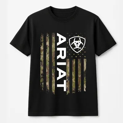 Ariat American Camo Flag Menswear T-Shirt Classic Hunting Inspired T-Shirt,Unisex Casual Wear For And Adventure
