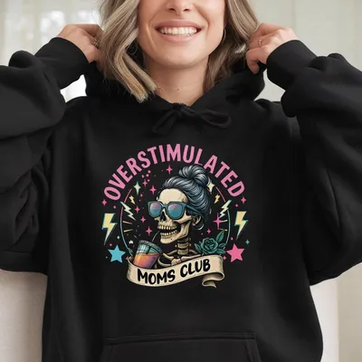 Overstimulated Moms Clubs Hoodie Skeleton Mama Hoodie Mom Hoodie Funny Mama Casual Cotton Top Mother Day Gift Womenswear