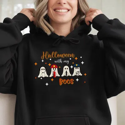 Halloween With My Boss Dispatcher Emts Law Enforcement Firefighter Halloween Hoodie Holiday Gifts Fall