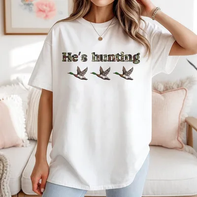 He Is Hunting Ducks Camoflauge Bottomland Pattern T-Shirt Hunting Camo Unisex T-Shirt