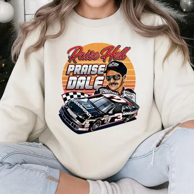 Raise Hell Praise Dale Graphic Sweatshirt, Unisex Racing-Inspired Sweatshirt, Perfect For Nascar Fans, Tribute To Iconic Legend Dale Earnhar