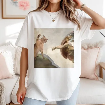 Retro Funny Vintage Graphic T-Shirt Cat Painting T-Shirt Unisex Meme Cringe Funny Dumb T-Shirt Womenswear Streetwear