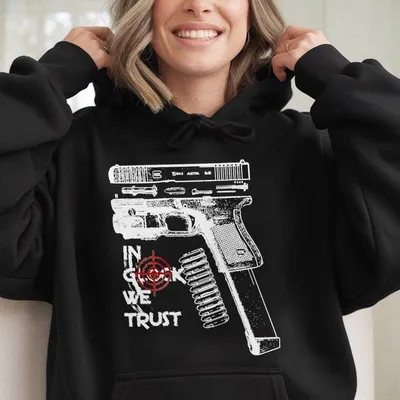 In Glock We Trust Black Hoodie, Multicolor Design, Standard Size,Classic Fit, Casual Wear For Men And Women