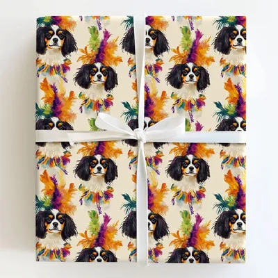 Mardi Gras Cavalier King Charles - Gift Wrap for Christmas, Holidays Wrapping Paper, Christmas Wrapping Paper