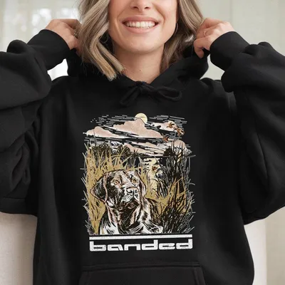 Banded Hunting Dog Wildlife Retriever Graphic Hoodie, Outdoor Duck Hunting Gear For Men, Banded Waterfowl Apparel
