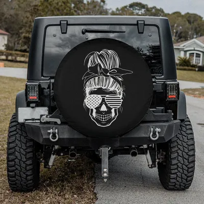 Funny Messy Bun Skull Spare Tire Cover Sassy Mom Graphic 'Merica Style Fit  Truck Spare Tire Cover