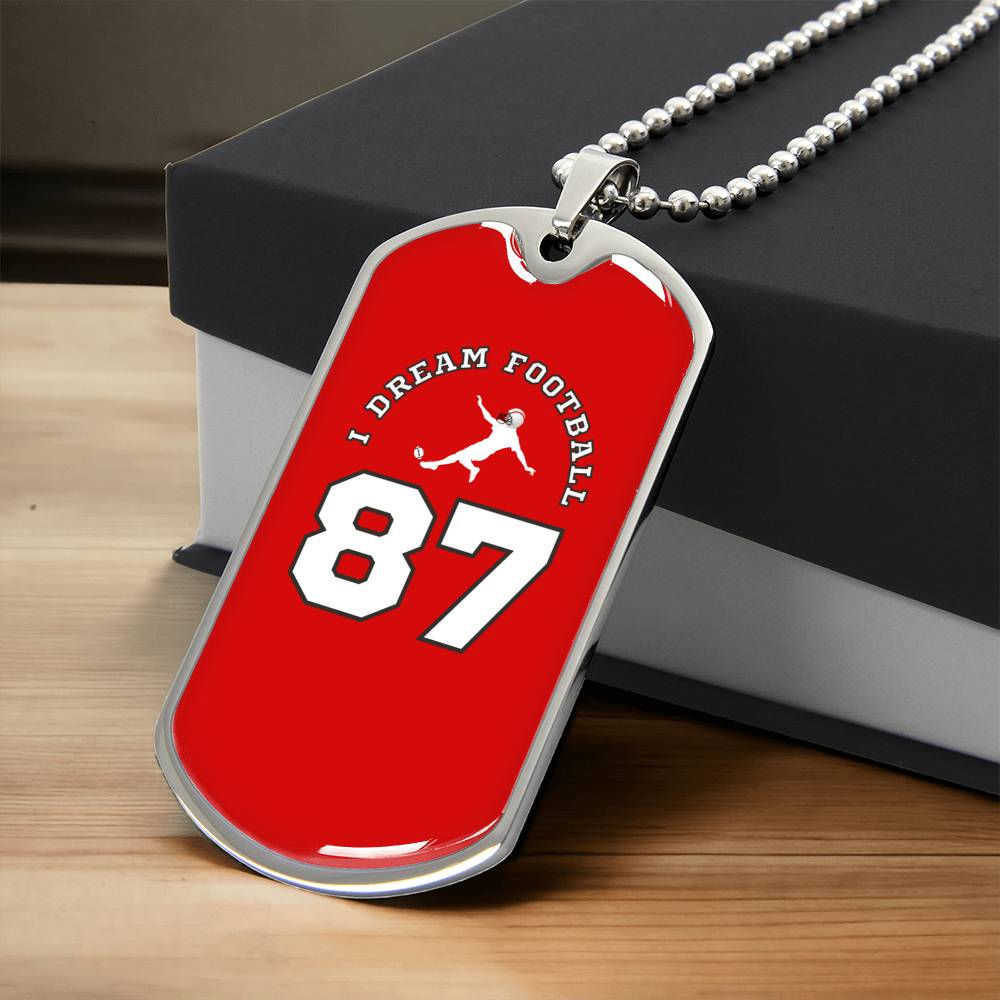 Football Sports Necklace I Jersey Design No. 87 I Personalized Sports Jewelry - Army Tag Necklace, Dog Tag