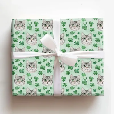 Shamrocks with the American Shorthair - Gift Wrap for Christmas, Holidays Wrapping Paper, Christmas Wrapping Paper