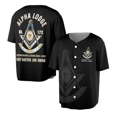 Alpha Lodge 172 Freemason Baseball Jersey, Masonic Square And Compass Baseball Jersey, Past Master Custom Gift, Lodge Uniform 2024 2025