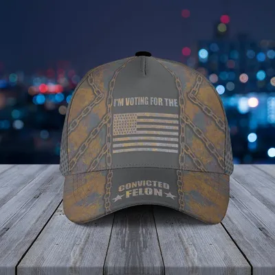 Convicted Felon Voting Baseball Cap – Rust Chain Design, I'M Voting For The Flag 2024 Statement Hat Baseball Cap