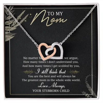 To My Mom Interlocking Hearts Necklace Message Card