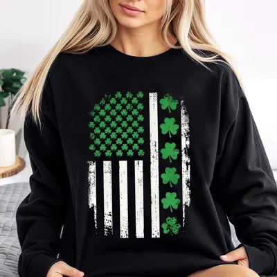 Shamrock American Flag St Patrick'S Day Sweatshirt Irish Flag Lucky Clover Sweatshirt Funny St Paddy'S Day Sweatshirt Irish