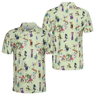 Whimsical Cartoon Monster Polo Polo Shirt, Halloween Costume Party Wear, Men Women Full Size