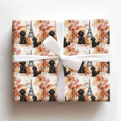 Paris with the Black Goldendoodles - Gift Wrap for Christmas, Holidays Wrapping Paper, Christmas Wrapping Paper