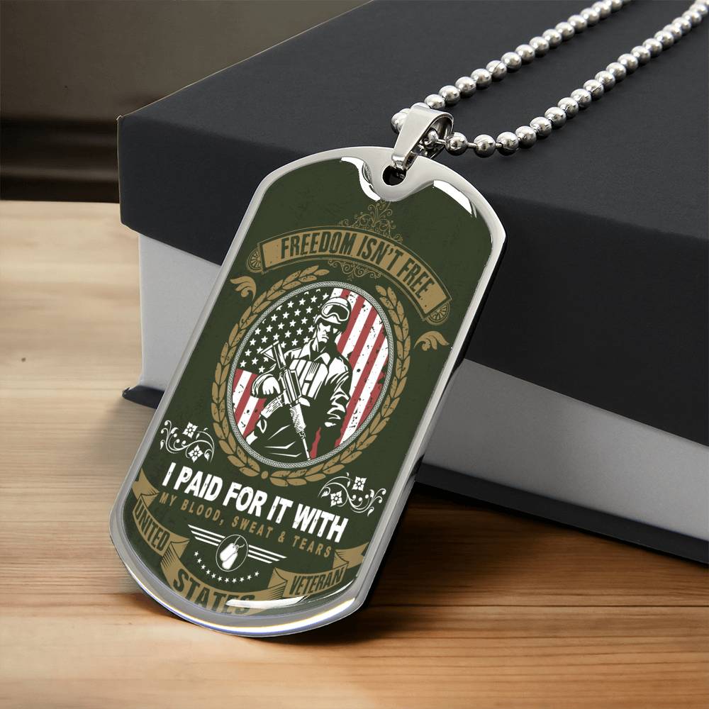 Freedom Isn't Free -Veteran Dog Tag Necklace - Army Tag Necklace, Dog Tag