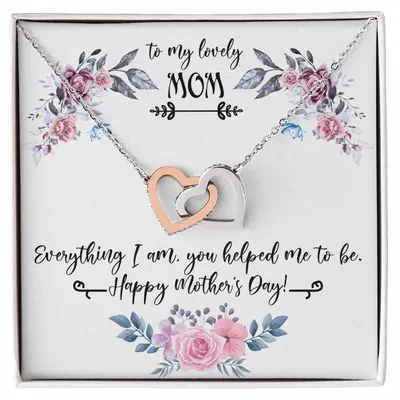 Gift For Mom For Mother'S Day Two Hearts Embellished With Cubic Zirconia Stones Mom Gift Idea To My Mother Mom Birthday Unique Love Message Interlocking Hearts Necklace