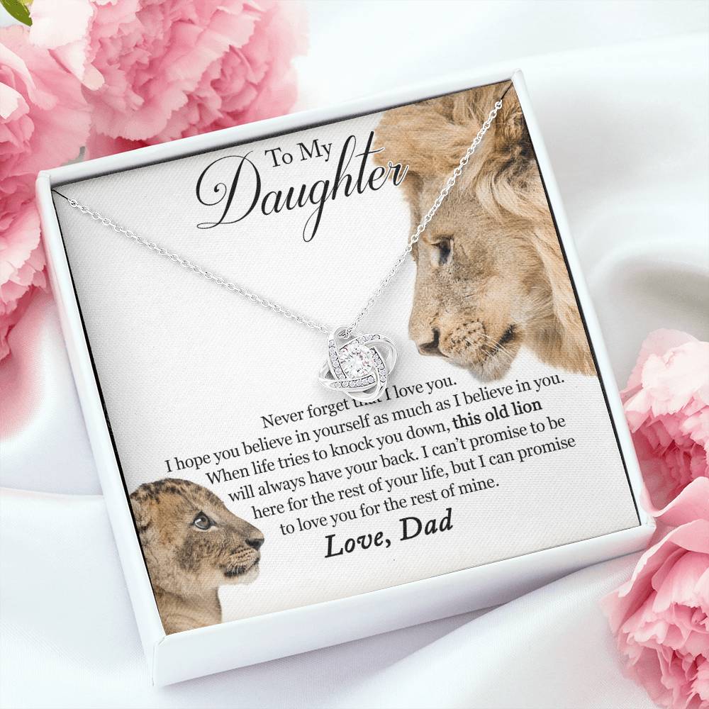 To My Daughter - This Old Lion Will Always Have Your Back - Love Knot Necklace