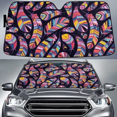 Pink And Purple Peacock Feather Tribal Pattern Car Sun Shades Cover Auto Winshield PrintSyde