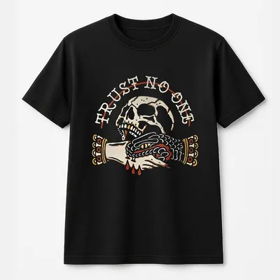 Trust No One Printed Skull T-Shirt, Ladies Summer Outfit, Gift For Women, Mothers Day Gift, Gift For Girl Friend, Full Size, Full Color