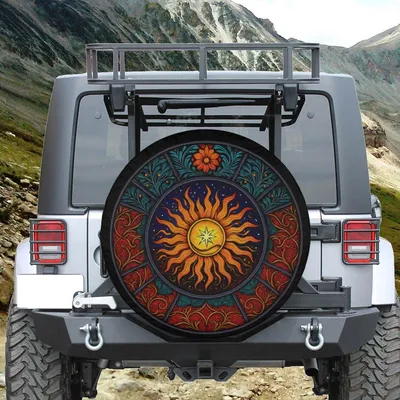 Colorful Stained Glass Sun Mandala Spare Tire Cover Bohemian Car Accessory Spare Tire Cover