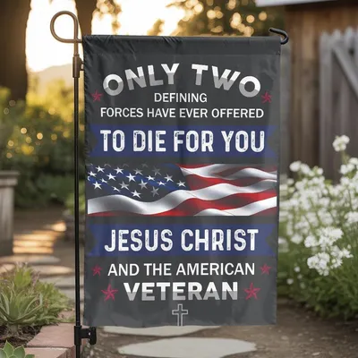 Lotusprinthandmade Christian Jesus And The America Veterans Patriotic 100% Polyester Garden Flag 12x18 Inches Vertical Garden Flag