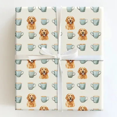 Coffee Day with the Golden Retriever - Gift Wrap for Christmas, Holidays Wrapping Paper, Christmas Wrapping Paper