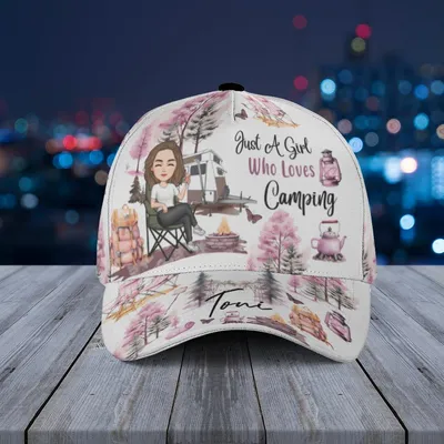 Baseball Cap Women'S Camping Theme Just A Girl Who Loves Camping Pink Pastel Baseball Cap