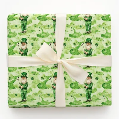 Long Drive Leprechaun - Gift Wrap for Christmas, Holidays Wrapping Paper, Christmas Wrapping Paper
