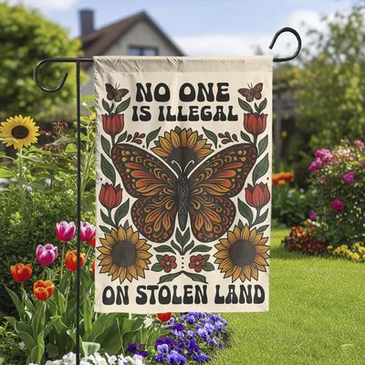 No One Is Illegal Butterfly Flag , Social Justice Double Sided Yard Decor Vertical Garden Flag