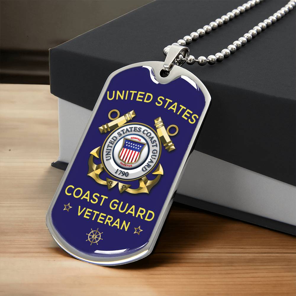 United States Coast Guard Veteran Necklace - Army Tag Necklace, Dog Tag